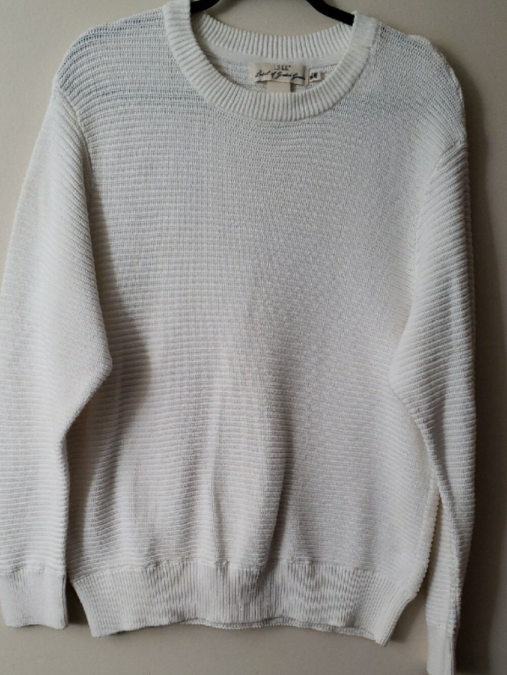 H&M Men’s Cotton Cream Ribbed Crewneck Sweater